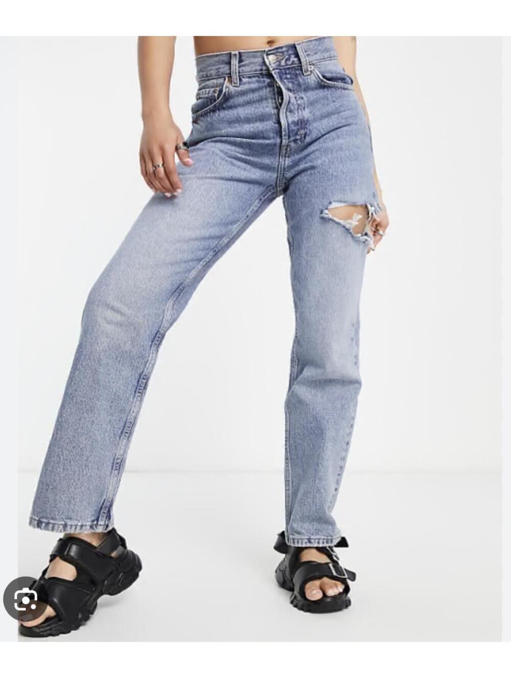 ASOS Topshop Medium Wash Distressed Straight Leg Jeans - Women's 28